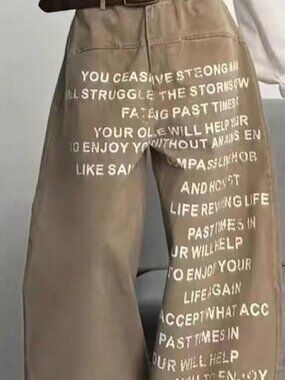 Men’s Y2K Baggy Khaki Jeans • Harajuku Letter Print Denim 2XL NWT